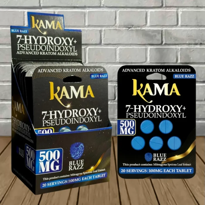 Kama 7-Hydroxy + Pseudo Tablets 500mg-Blue Razz -- BULK CASE Kama 7-Hydroxy + Pseudo Tablets 500mg-Blue Razz -- BULK CASE