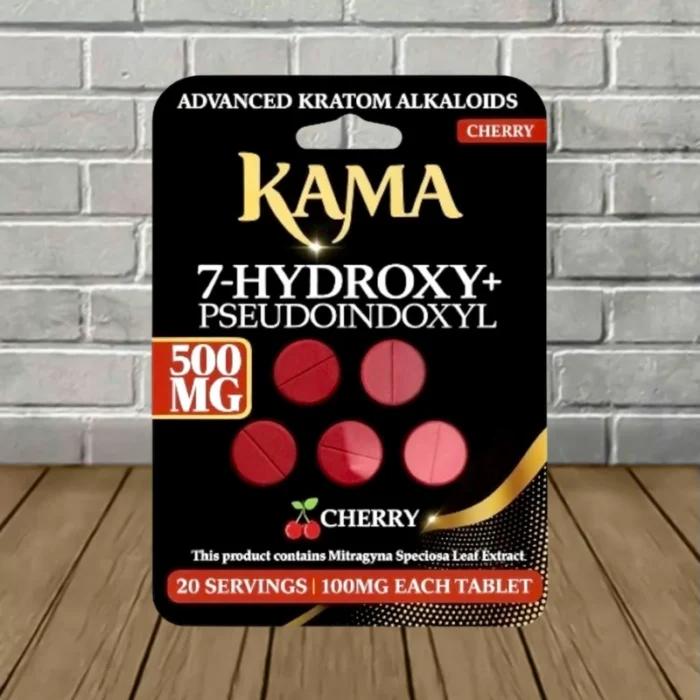 Kama 7-Hydroxy + Pseudo Tablets 500mg-Cherry -- 5ct Blister Pack Kama 7-Hydroxy + Pseudo Tablets 500mg-Cherry -- 5ct Blister Pack