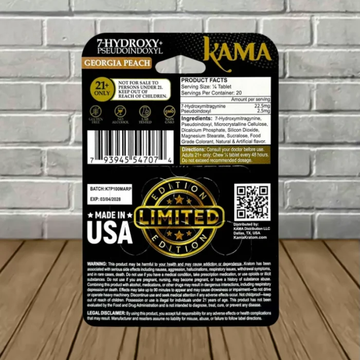 Kama 7-Hydroxy + Pseudo Tablets 500mg-Georgia Peach -- 5ct Blister Pack-back Kama 7-Hydroxy + Pseudo Tablets 500mg-Georgia Peach -- 5ct Blister Pack-back