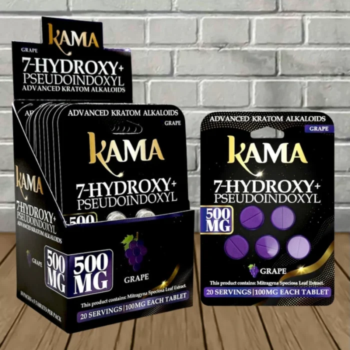 Kama 7-Hydroxy + Pseudo Tablets 500mg-Grape -- BULK CASE Kama 7-Hydroxy + Pseudo Tablets 500mg-Grape -- BULK CASE