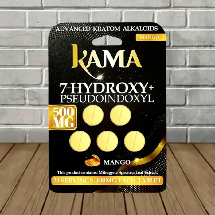 Kama 7-Hydroxy + Pseudo Tablets 500mg-Mango -- 5ct Blister Pack Kama 7-Hydroxy + Pseudo Tablets 500mg-Mango -- 5ct Blister Pack