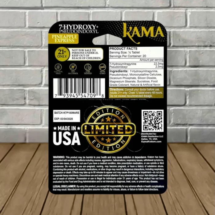 Kama 7-Hydroxy + Pseudo Tablets 500mg-Pineapple Express -- 5ct Blister Pack-back Kama 7-Hydroxy + Pseudo Tablets 500mg-Pineapple Express -- 5ct Blister Pack-back