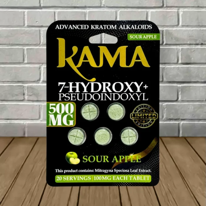 Kama 7-Hydroxy + Pseudo Tablets 500mg-Sour Apple -- 5ct Blister Pack Kama 7-Hydroxy + Pseudo Tablets 500mg-Sour Apple -- 5ct Blister Pack