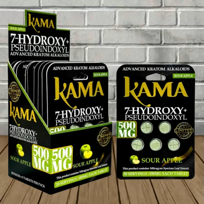 Kama 7-Hydroxy + Pseudo Tablets 500mg-Sour Apple -- BULK CASE Kama 7-Hydroxy + Pseudo Tablets 500mg-Sour Apple -- BULK CASE