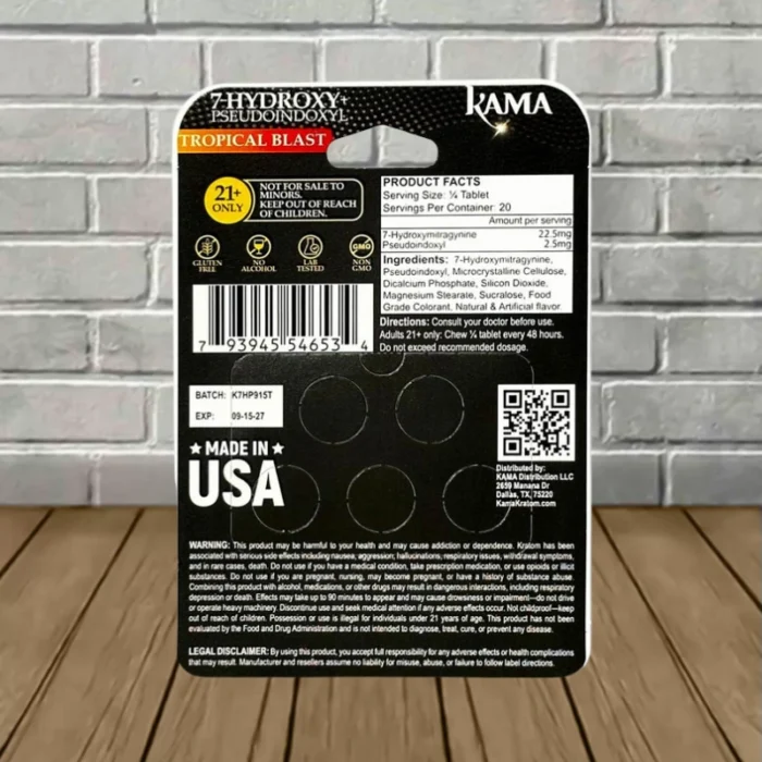 Kama 7-Hydroxy + Pseudo Tablets 500mg-Tropical Blast -- 5ct Blister Pack-back Kama 7-Hydroxy + Pseudo Tablets 500mg-Tropical Blast -- 5ct Blister Pack-back