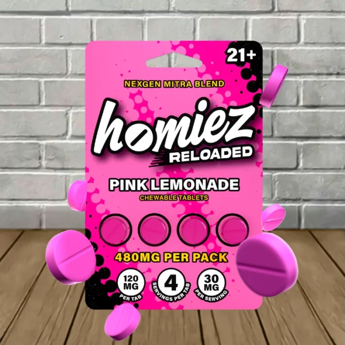 Homiez Reloaded NexGen Mitra Blend Tablets 480mg-Pink Lemonade -- 4ct Blister Pack Homiez Reloaded NexGen Mitra Blend Tablets 480mg-Pink Lemonade -- 4ct Blister Pack