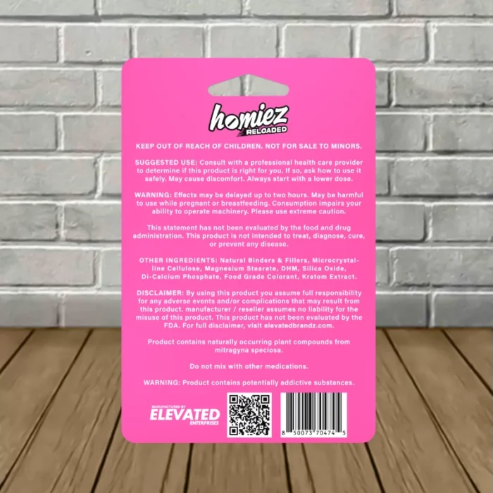 Homiez Reloaded NexGen Mitra Blend Tablets 480mg-Pink Lemonade -- 4ct Blister Pack -back Homiez Reloaded NexGen Mitra Blend Tablets 480mg-Pink Lemonade -- 4ct Blister Pack -back