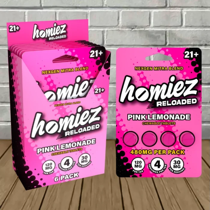 Homiez Reloaded NexGen Mitra Blend Tablets 480mg-Pink Lemonade -- 4ct x 6 = 24 Tablets BULK CASE Homiez Reloaded NexGen Mitra Blend Tablets 480mg-Pink Lemonade -- 4ct x 6 = 24 Tablets BULK CASE