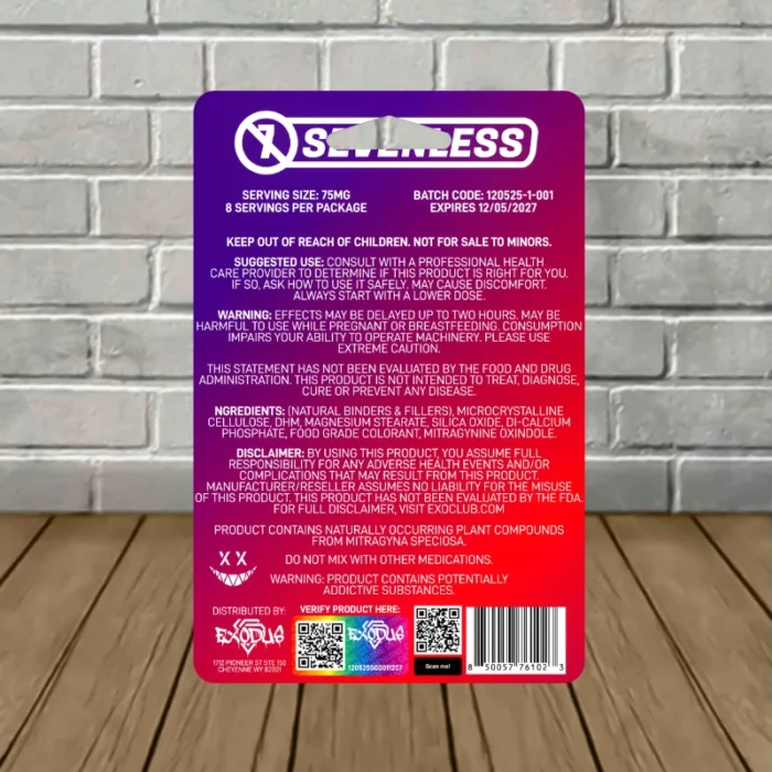 Sevenless Mitragynine Oxindole Tablets 600mg-Strawberry Grape -- 4ct Single Blister -back Sevenless Mitragynine Oxindole Tablets 600mg-Strawberry Grape -- 4ct Single Blister -back