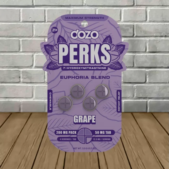 Dozo-Perks-7-Oh-Tablets-50mg-4ct-Pack-Grape-Euphoria-Blend-Single-4ct-Blister-Pack Dozo PERKS Extra Strength 7-OH Extract Tablets 4ct Grape (Euphoria Blend)