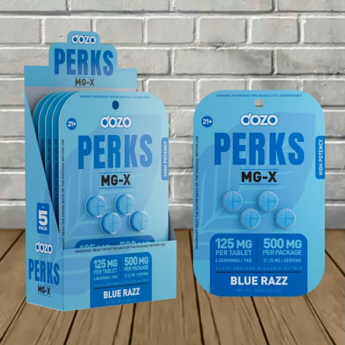 Dozo Perks MGX Plant Alkoid Matrix 125mg - Blue Razz -- 4ct X 5 = 20 Tablets BULK CASE Dozo Perks MGX Plant Alkoid Matrix 125mg - Blue Razz -- 4ct X 5 = 20 Tablets BULK CASE