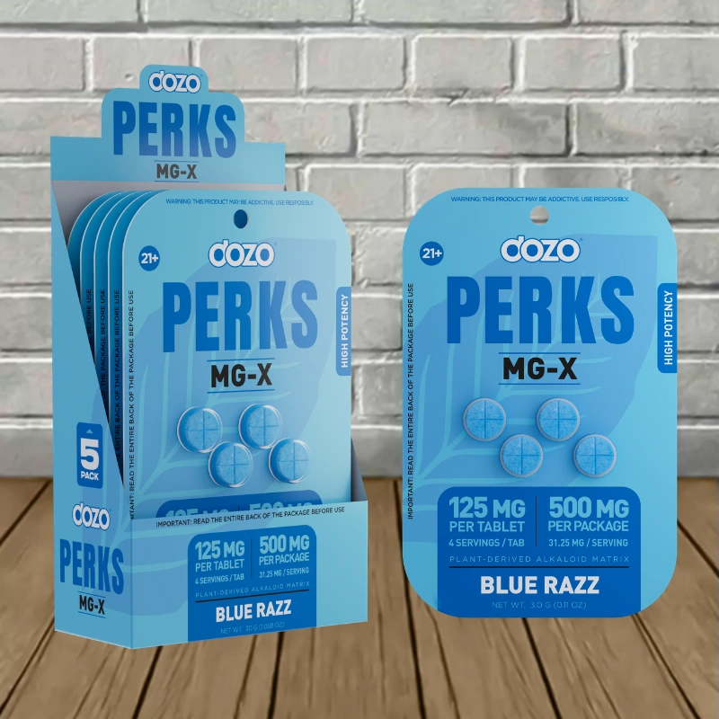 Dozo Perks MGX Plant Alkoid Matrix 125mg - Blue Razz -- 4ct X 5 = 20 Tablets BULK CASE