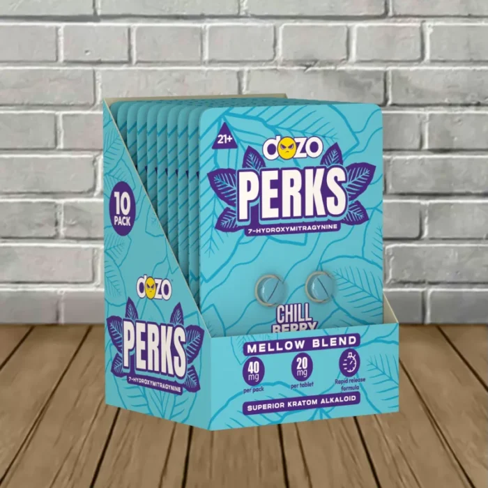 Perks-by-Dozo-7ohm-tablets-10-Pack-Display-Chillberry Dozo PERKS 7-Hydroxymitragynine Tablets Full Case (10ct) Chill Berry (Mellow Blend)