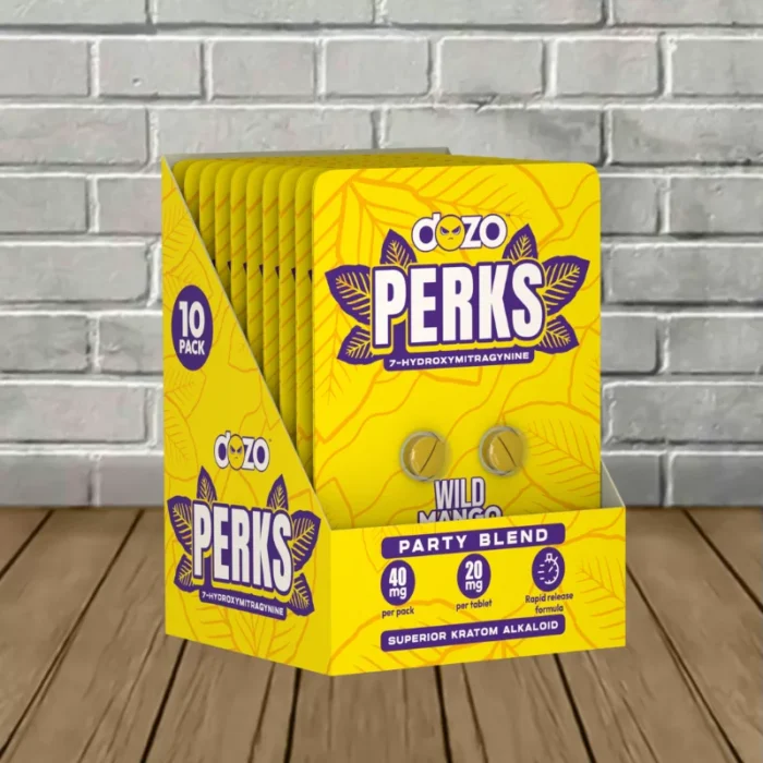 Perks-by-Dozo-7ohm-tablets-10-Pack-Display-Wild-Mango Dozo PERKS 7-Hydroxymitragynine Tablets Full Case (10ct) Wild Mango (Party Blend)