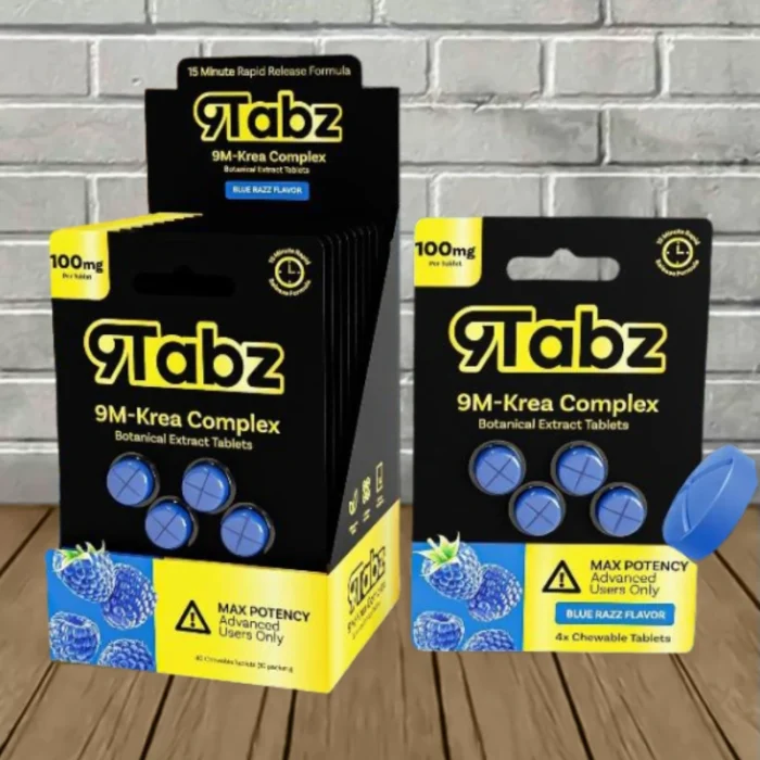 9Tabz 9M-Krea Complex Botanical Extract Tablets 100mg - Blue Razz -- 4ct X 10 = 40 Tablets BULK CASE