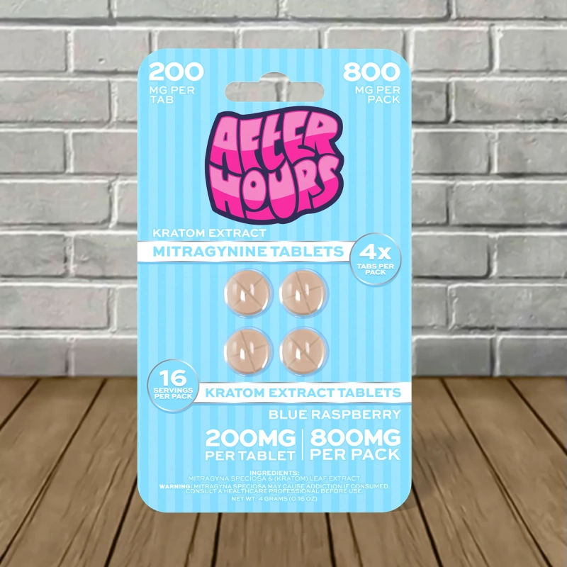 After Hours Kratom MIT Extract Tablets 800mg - Blue Raspberry -- 4ct Blister Pack