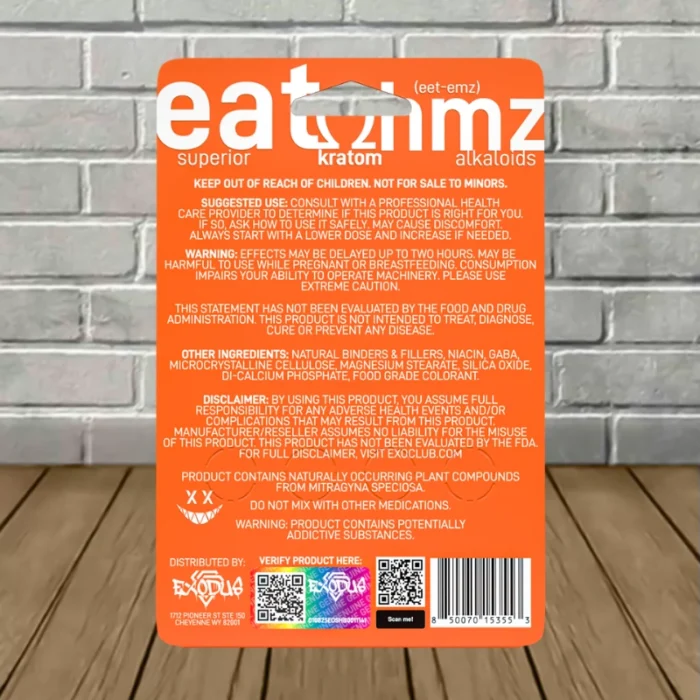 Eat Ohmz 7-Hydroxy Orange 50mg - 4ct Single Blister Pack - back Eat Ohmz 7-Hydroxy Orange 50mg - 4ct Single Blister Pack - back