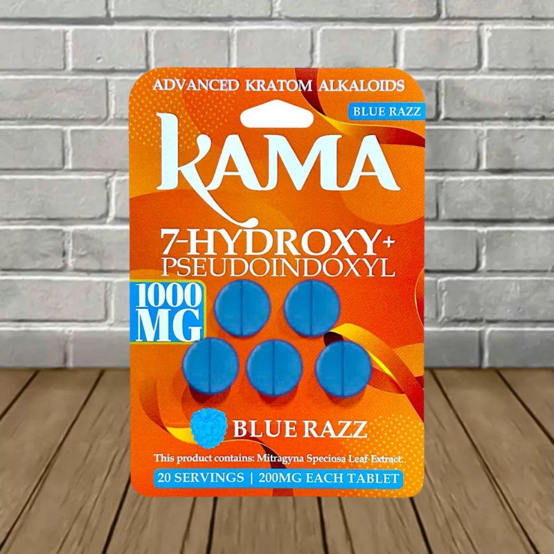 Kama 7-Hydroxy + Pseudo Tablets 1000mg – Blue Razz — 5ct Blister Pack Kama 7-Hydroxy + Pseudo Tablets 1000mg - Blue Razz -- 5ct Blister Pack