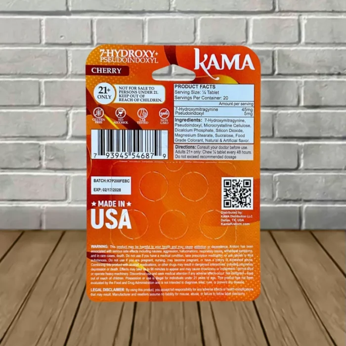 Kama 7-Hydroxy + Pseudo Tablets 1000mg - Cherry -- 5ct Blister Pack - product facts Kama 7-Hydroxy + Pseudo Tablets 1000mg - Cherry -- 5ct Blister Pack - product facts