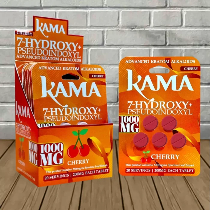 Kama 7-Hydroxy + Pseudo Tablets 1000mg - Cherry -- 5ct X 10 = 50 Tablets BULK CASE Kama 7-Hydroxy + Pseudo Tablets 1000mg - Cherry -- 5ct X 10 = 50 Tablets BULK CASE