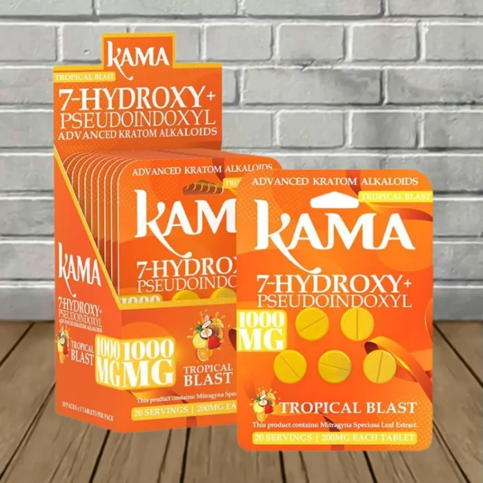 Kama 7-Hydroxy + Pseudo Tablets 1000mg - Tropical Blast -- 5ct X 10 = 50 Tablets BULK CASE Kama 7-Hydroxy + Pseudo Tablets 1000mg - Tropical Blast -- 5ct X 10 = 50 Tablets BULK CASE