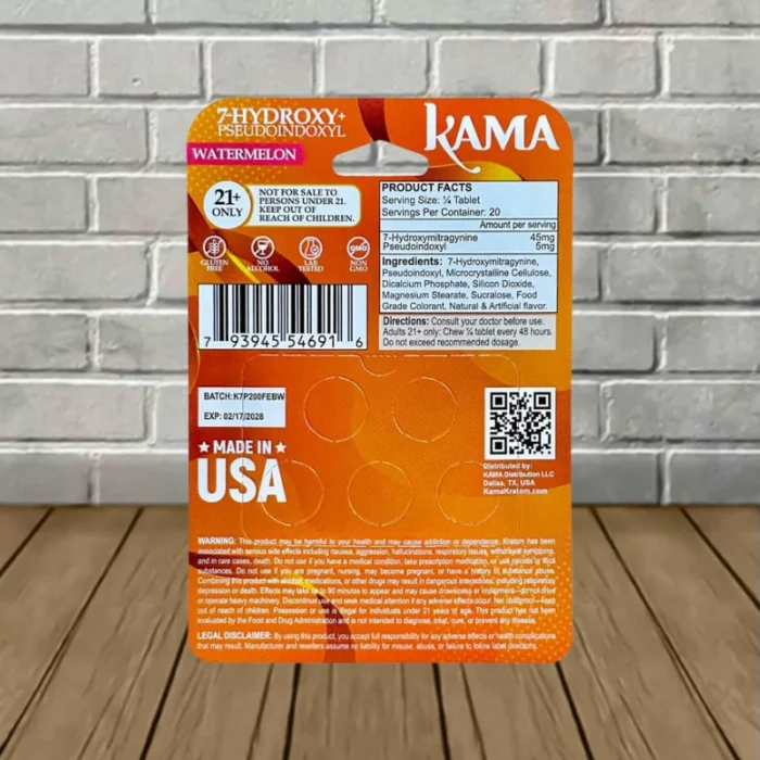 Kama 7-Hydroxy + Pseudo Tablets 1000mg - Watermelon -- 5ct Blister Pack - product facts Kama 7-Hydroxy + Pseudo Tablets 1000mg - Watermelon -- 5ct Blister Pack - product facts