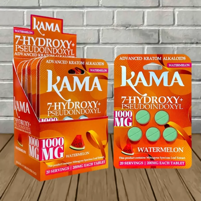 Kama 7-Hydroxy + Pseudo Tablets 1000mg - Watermelon -- 5ct X 10 = 50 Tablets BULK CASE Kama 7-Hydroxy + Pseudo Tablets 1000mg - Watermelon -- 5ct X 10 = 50 Tablets BULK CASE