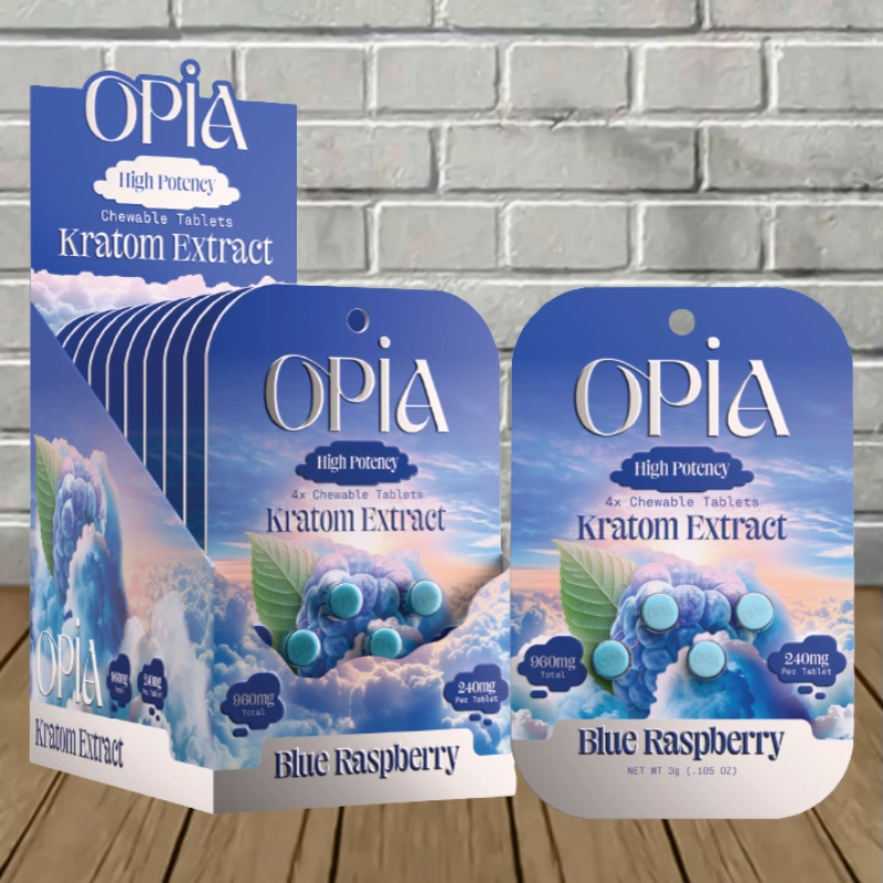 OPIA High Potency Kratom Extract Tablets 240mg - Blue Raspberry -- 4ct x 10 = 40 Tablets BULK CASE