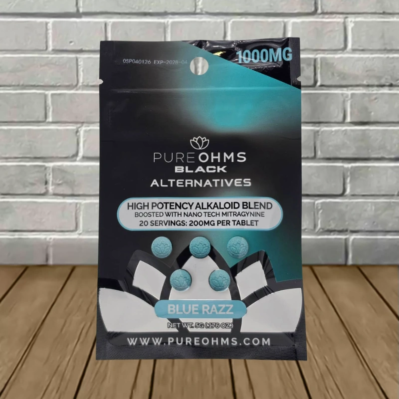 Pure Ohms Black Nano MIT Tablets 1000mg - Blue Razz -- 5ct Blister Pack