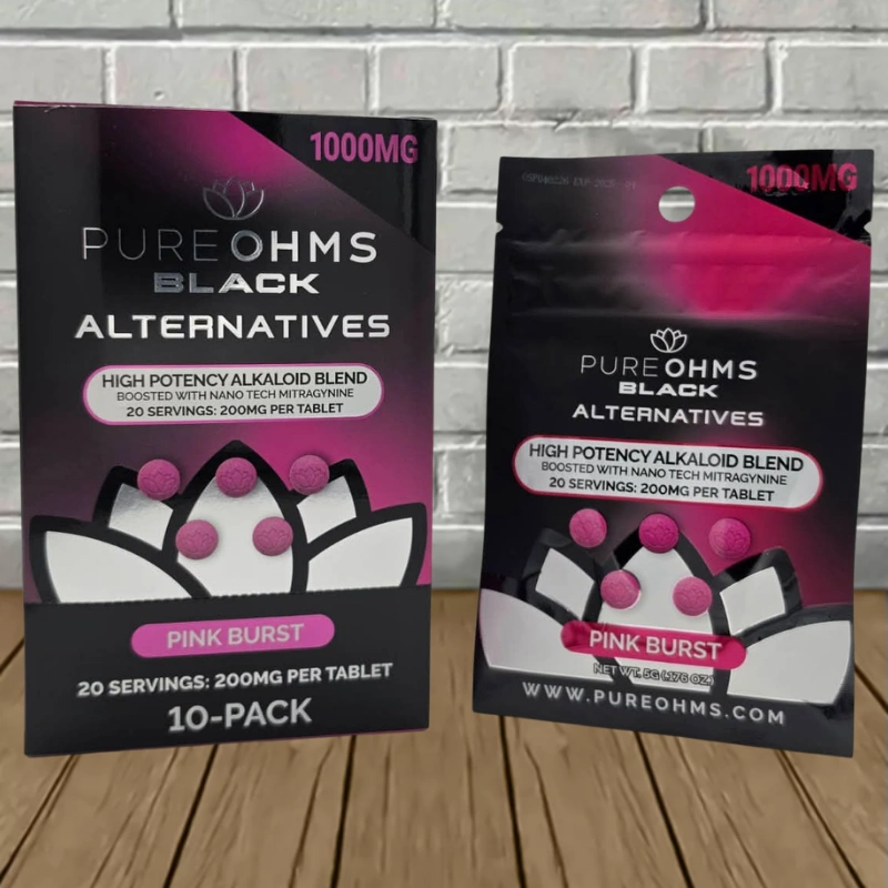 Pure Ohms Black Nano MIT Tablets 1000mg - Pink Burst -- 5ct x 10 = 50 Tablets BULK CASE