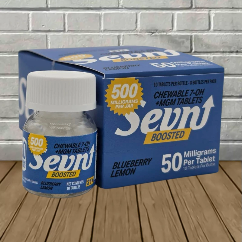 Sevn Boosted 7-Hydroxy + MGM Mega Tablets 500mg - Blueberry Lemon -- 10ct x 8 = 80 Tablets BULK CASE