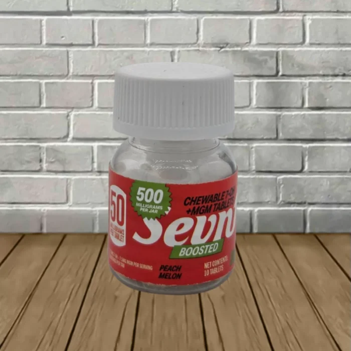 Sevn Boosted 7-Hydroxy + MGM Mega Tablets 500mg - Peach Melon -- 10ct Single Jar Sevn Boosted 7-Hydroxy + MGM Mega Tablets 500mg - Peach Melon -- 10ct Single Jar