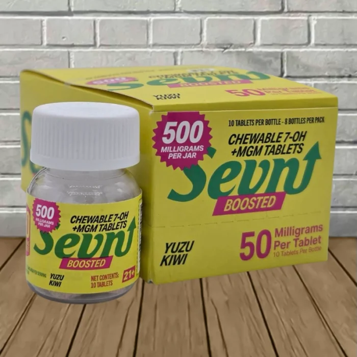 Sevn Boosted 7-Hydroxy + MGM Mega Tablets 500mg - Yuzu Kiwi -- 10ct x 8 = 80 Tablets BULK CASE Sevn Boosted 7-Hydroxy + MGM Mega Tablets 500mg - Yuzu Kiwi -- 10ct x 8 = 80 Tablets BULK CASE