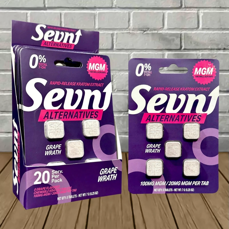 Sevn MGM Alternatives Rapid Release Kratom 20mg 5ct - Grape Wrath – Bulk Case Deal 10 × 5ct = 50 Tablets