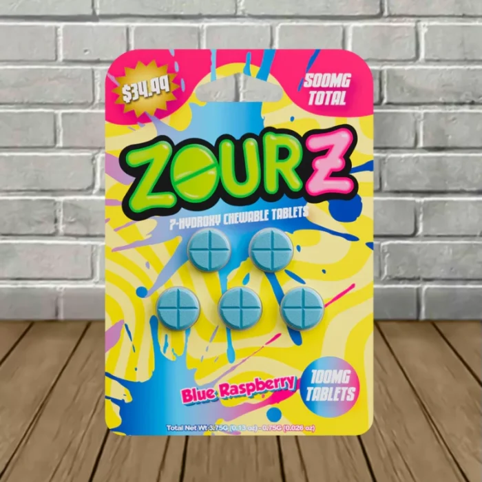 Zourz 7-Hydroxy Tablets 100mg 5ct - Blue Raspberry - 5ct Single Blister Pack Zourz 7-Hydroxy Tablets 100mg 5ct - Blue Raspberry - 5ct Single Blister Pack