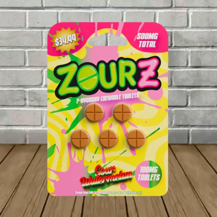 Zourz 7-Hydroxy Tablets 100mg 5ct - Sour Watermelon 5ct Single Blister Pack Zourz 7-Hydroxy Tablets 100mg 5ct - Sour Watermelon 5ct Single Blister Pack
