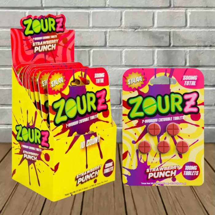 Zourz 7-Hydroxy Tablets 100mg 5ct- Strawberry Punch – Bulk Case Deal 10 × 5ct = 50 Tablets Zourz 7-Hydroxy Tablets 100mg 5ct- Strawberry Punch – Bulk Case Deal 10 × 5ct = 50 Tablets