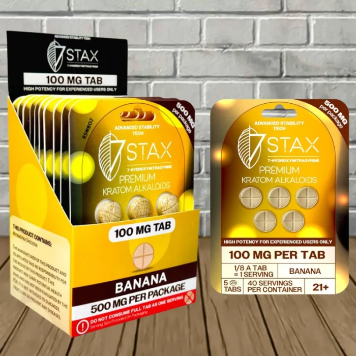 7Stax 7-Hydroxy Tablets 100mg - Banana -- 10 x 5ct = 50 Tablets BULK CASE 7Stax 7-Hydroxy Tablets 100mg - Banana -- 10 x 5ct = 50 Tablets BULK CASE