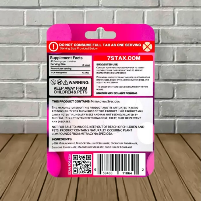 7Stax 7-Hydroxy Tablets 100mg - Raspberry -- 5ct Blister Pack-back 7Stax 7-Hydroxy Tablets 100mg - Raspberry -- 5ct Blister Pack-back