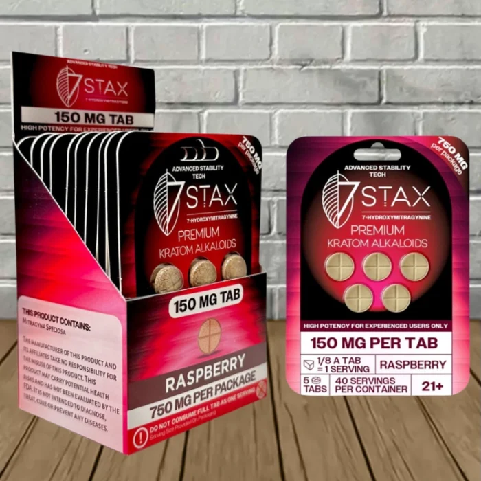7Stax High-Potency 7-Hydroxy Premium Kratom 150mg-Raspberry -- 10 x 5ct = 50 Tablets BULK CASE 7Stax High-Potency 7-Hydroxy Premium Kratom 150mg-Raspberry -- 10 x 5ct = 50 Tablets BULK CASE
