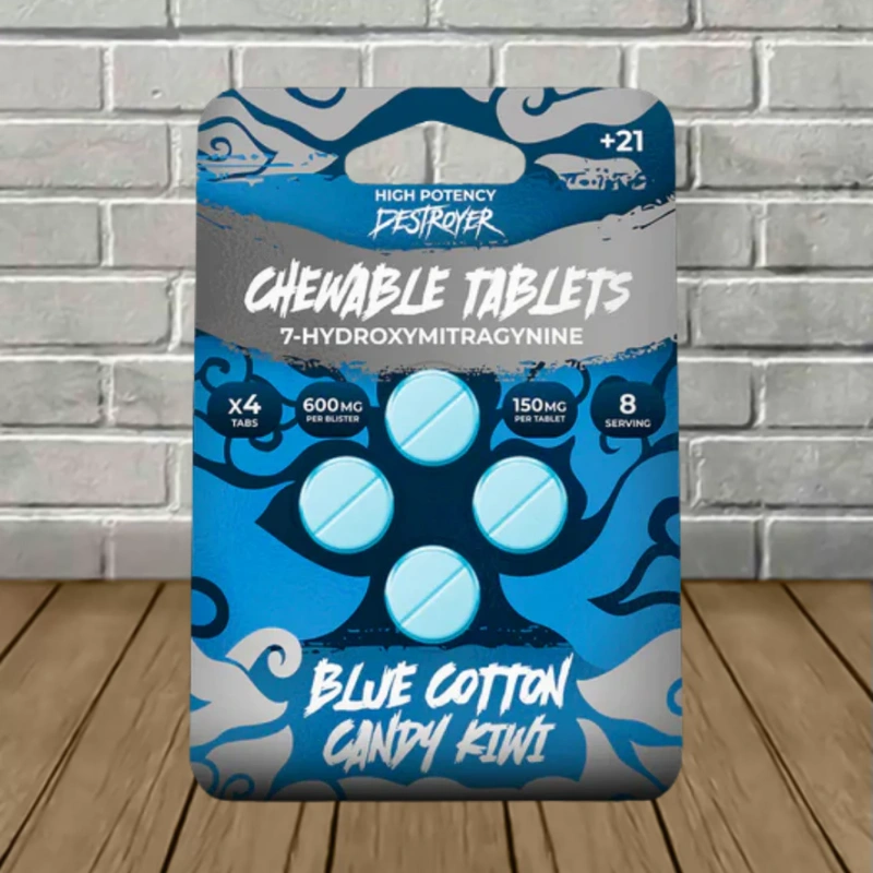 Destroyer High-Potency 7-Hydroxy Tablets 600mg - Blue Cotton Candy Kiwi -- 4ct Blister Pack