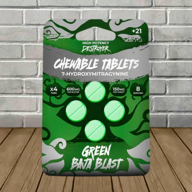 Destroyer High-Potency 7-Hydroxy Tablets 600mg - Green Baja Blast -- 4ct Blister Pack