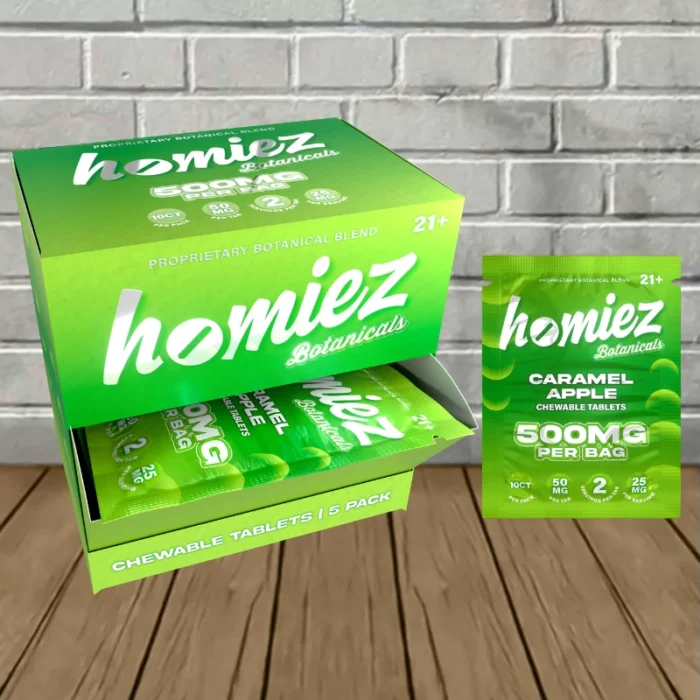 Homiez Proprietary Botanical Blend Tablets 500mg - Caramel Apple -- 5ct x 5 = 25 Tablets BULK CASE Homiez Proprietary Botanical Blend Tablets 500mg - Caramel Apple -- 5ct x 5 = 25 Tablets BULK CASE