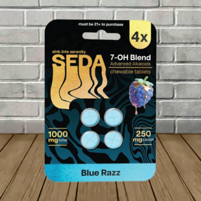 Seda 7-Hydroxy Tablets 1000mg - Blue Razz -- 4ct Blister Pack Seda 7-Hydroxy Tablets 1000mg - Blue Razz -- 4ct Blister Pack