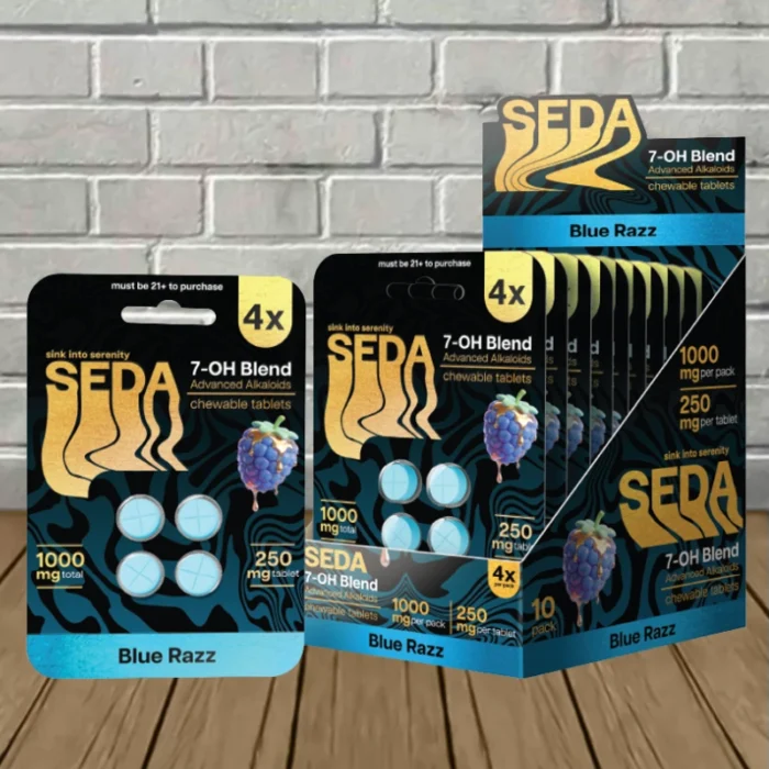 Seda 7-Hydroxy Tablets 1000mg - Blue Razz -- 4ct x 10 = 40 Tablets BULK CASE Seda 7-Hydroxy Tablets 1000mg - Blue Razz -- 4ct x 10 = 40 Tablets BULK CASE