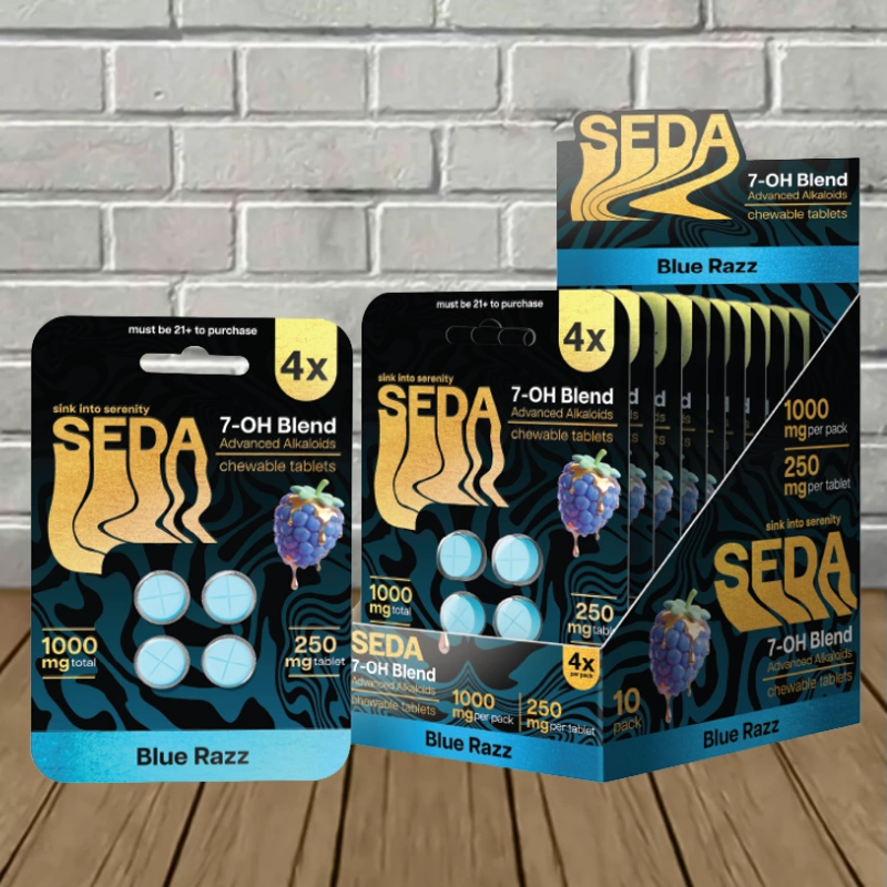 Seda 7-Hydroxy Tablets 1000mg - Blue Razz -- 4ct x 10 = 40 Tablets BULK CASE