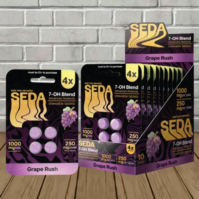 Seda 7-Hydroxy Tablets 1000mg - Grape Rush -- 4ct x 10 = 40 Tablets BULK CASE Seda 7-Hydroxy Tablets 1000mg - Grape Rush -- 4ct x 10 = 40 Tablets BULK CASE