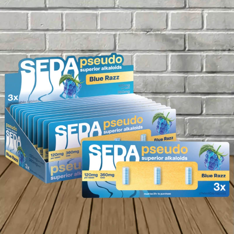 Seda Pseudo Tablets 360mg - Blue Razz -- 4ct x 10 = 40 Tablets BULK CASE