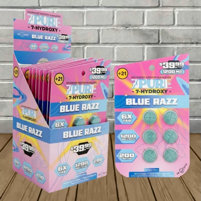 7Pure 7-Hydroxy Extract Tablets 1200mg-Blue Razz -- 6ct x 10 = 60 Tablets BULK CASE 7Pure 7-Hydroxy Extract Tablets 1200mg-Blue Razz -- 6ct x 10 = 60 Tablets BULK CASE