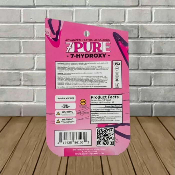 7Pure 7-Hydroxy Extract Tablets 1200mg-Cotton Candy -- 6ct Blister Pack-back 7Pure 7-Hydroxy Extract Tablets 1200mg-Cotton Candy -- 6ct Blister Pack-back